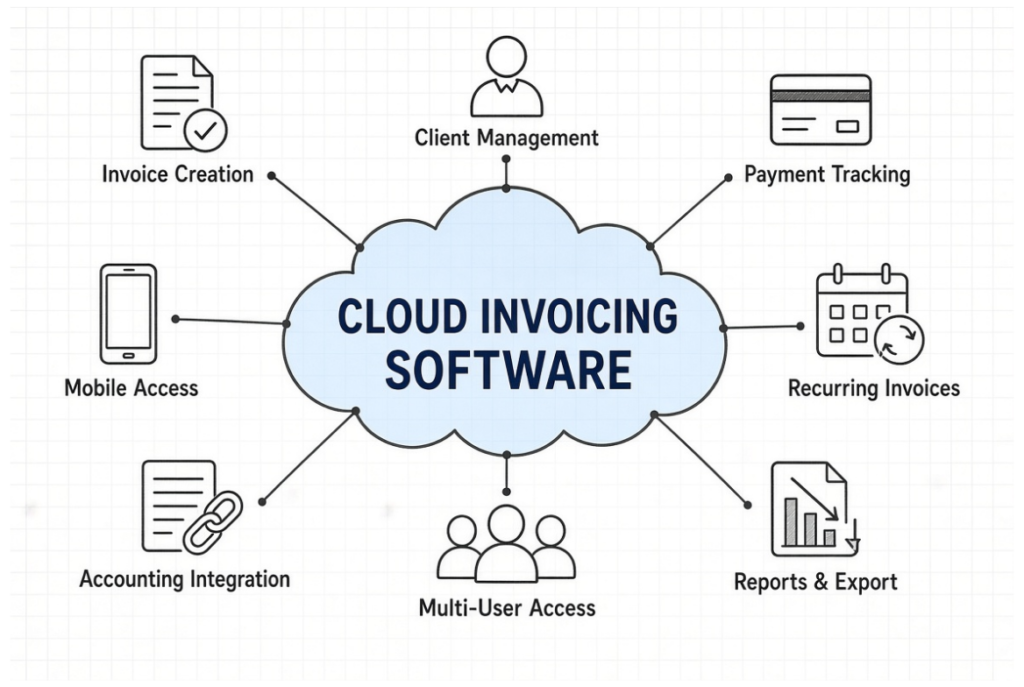 Cloud Based Invoicing compared with cloud billing, showing invoices, subscriptions, usage charges, and revenue management